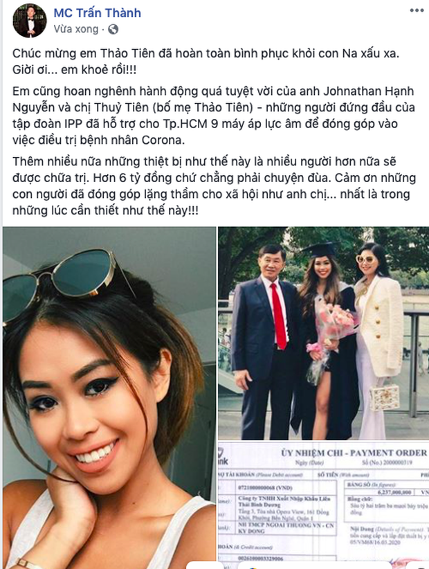 Bố mẹ Thảo Tiên quyên góp hơn 6 tỷ đồng hỗ trợ phòng chống Covid-19 bo me thao tien quyen gop hon 6 ty dong ho tro phong chong covid 19