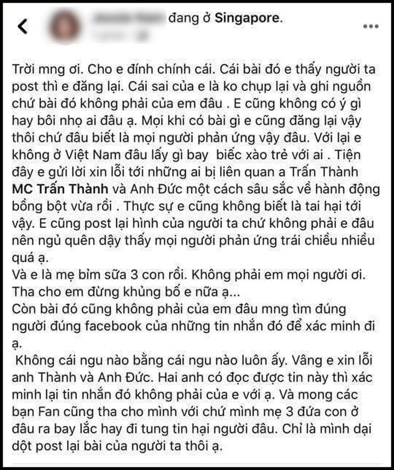 Người tung tin 'bôi nhọ' Trấn Thành đã lộ diện, lên tiếng xin lỗi nam MC nguoi tung tin boi nho tran thanh da lo dien xin loi nhung nam mc khong bo qua