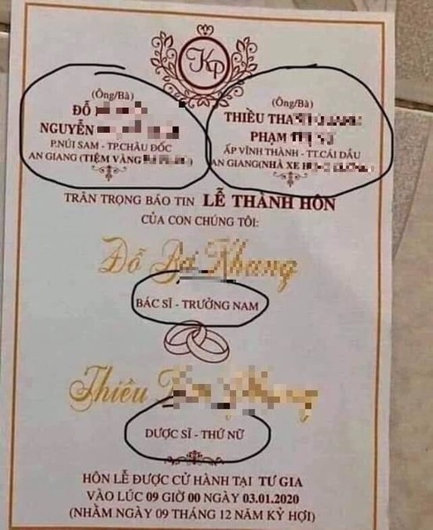 Thiệp mời đám cưới 'khoe' gia thế, chức danh bác sĩ và dược sĩ gây tranh cãi thiep moi dam cuoi khoe gia the chuc danh bac si va duoc si gay tranh cai