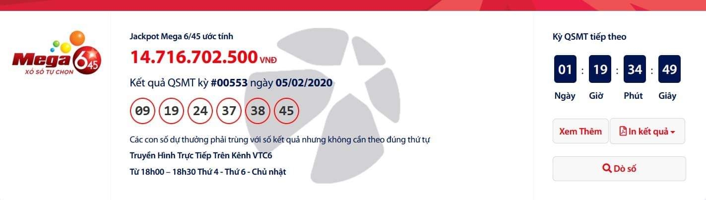 Kết quả xổ số Vietlott Mega 6/45 tối ngày 5/2/2020 mới nhất: Chờ "tỉ phú Vietlott" thứ 5 rinh hơn 13 tỉ đồng ket qua xo so vietlott mega 645 toi ngay 522020 moi nhat cho ti phu vietlott thu 5 rinh hon 13 ti dong