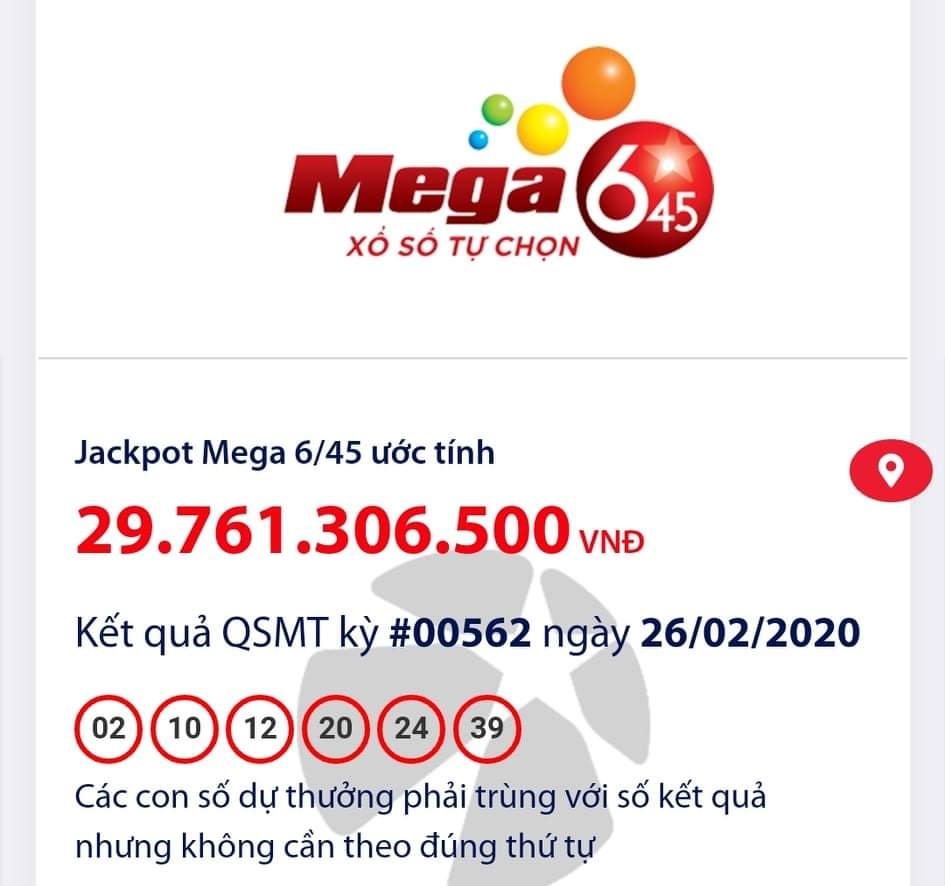 Kết quả xổ số Vietlott Mega 6/45 tối ngày 26/2/2020: Ai trúng hơn 26 tỉ đồng? ket qua xo so vietlott mega 645 toi ngay 2622020 ai trung hon 26 ti dong
