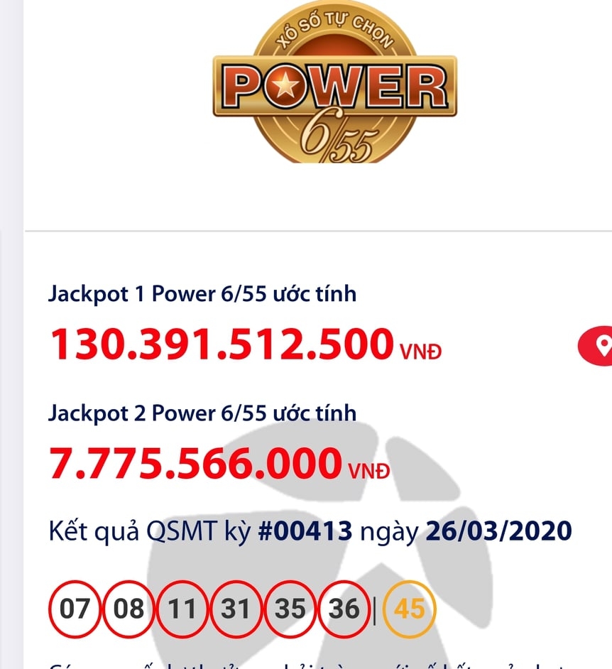 Kết quả xổ số Vietlott Power 6/55 tối ngày 26/3/2020: Giải "khủng" hơn 130 tỉ đồng ket qua xo so vietlott power 655 toi ngay 2632020 giai khung hon 130 ti dong