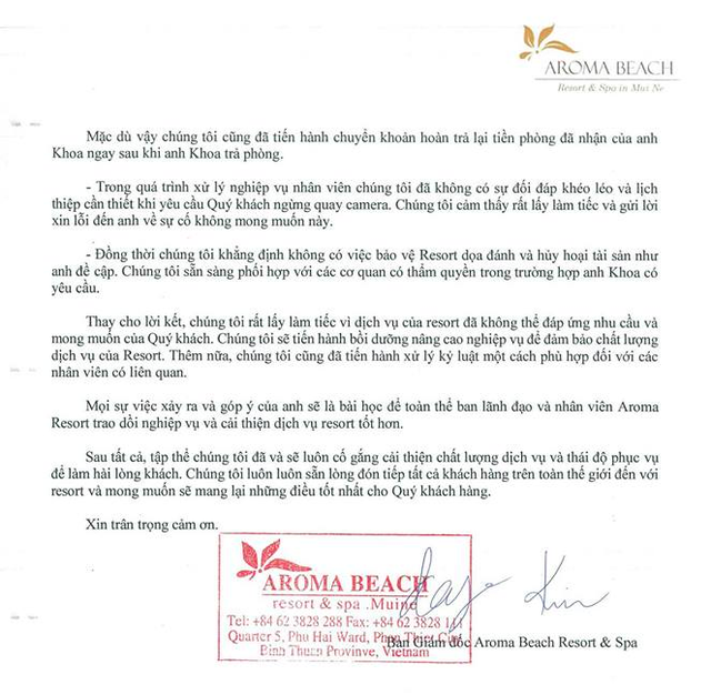 Resort Aroma lên tiếng sau khi bị tố lừa đảo, đe dọa Khoa Pug resort aroma len tieng sau khi bi to lua dao de doa khoa pug