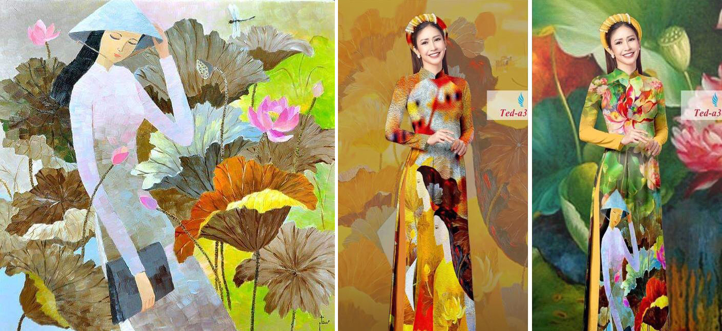Vi phạm bản quyền tranh in lên áo dài: Của chùa hay hàng chợ? vi pham ban quyen tranh in len ao dai cua chua hay hang cho
