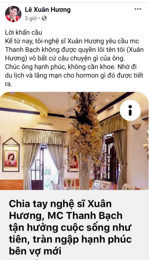 NS Xuân Hương tiếp tục đề nghị MC Thanh Bạch ngưng nói về vợ cũ ns xuan huong yeu cau mc thanh bach khong loi ten ba vao bat cu cau chuyen nao