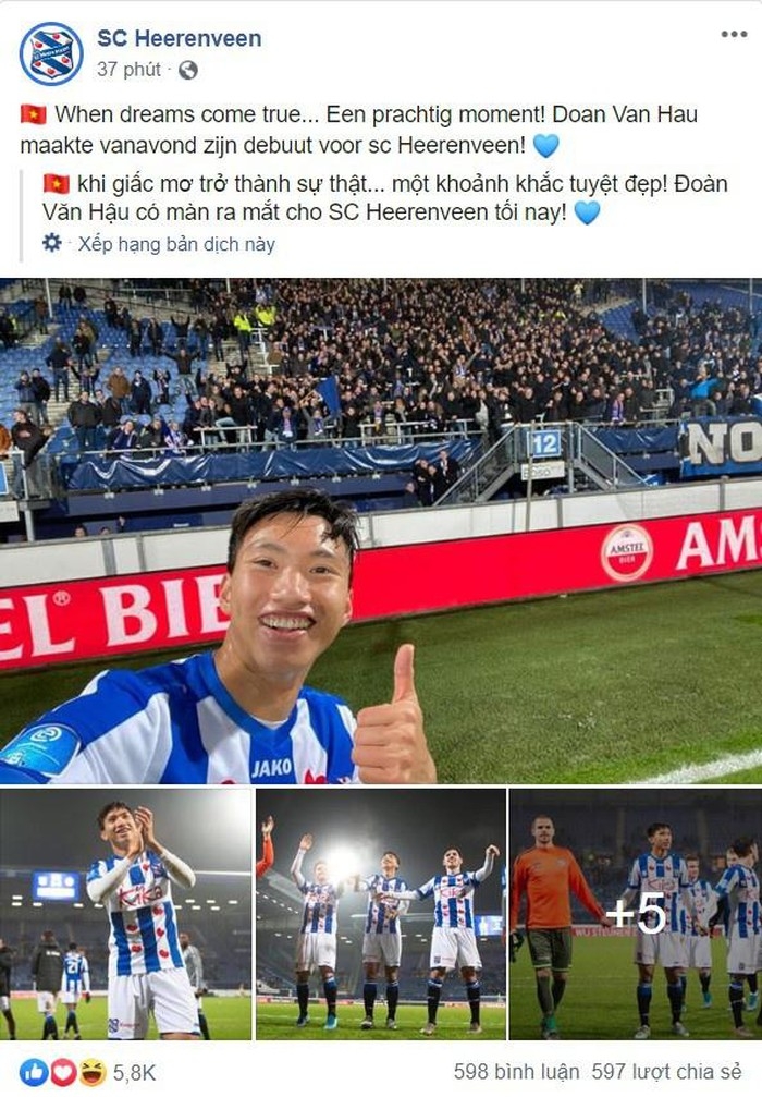 Cổ động viên chúc mừng Văn Hậu lần đầu thi đấu cho đội một Heerenveen co dong vien chuc mung van hau lan dau thi dau cho doi mot heerenveen