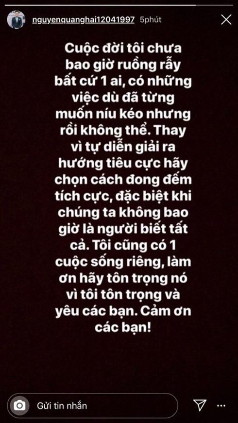 Giữa tin đồn tình ái bủa vây, Quang Hải khẳng định: 'Tôi chưa bao giờ ruồng rẫy bất cứ ai' giua tin don tinh ai bua vay quang hai khang dinh toi chua bao gio ruong ray bat cu ai