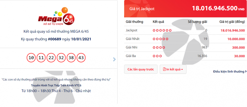 Kết quả Vietlott Mega 6/45 tối 13/1: Kết quả Vietlott Mega 6/45 tối 13/1: Giải thưởng trị giá hơn 18 tỷ đồng sẽ thuộc về ai?
