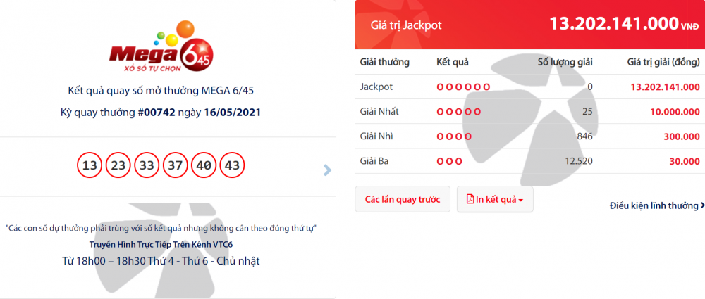 Kết quả Vietlott Mega 6/45 ngày 19/5: Kết quả Vietlott Mega 6/45 ngày 19/5: Hơn 13 tỷ đồng chưa có chủ nhân