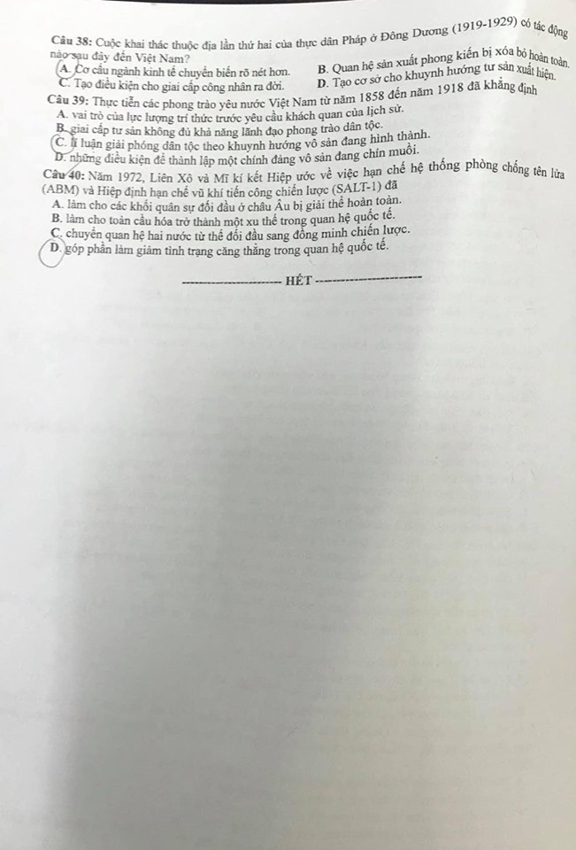 Gợi ý đáp án môn Lịch sử mã đề thi 321 tốt nghiệp THPT quốc gia 2020 goi y dap an mon lich su ma de thi 001 tot nghiep thpt quoc gia 2020