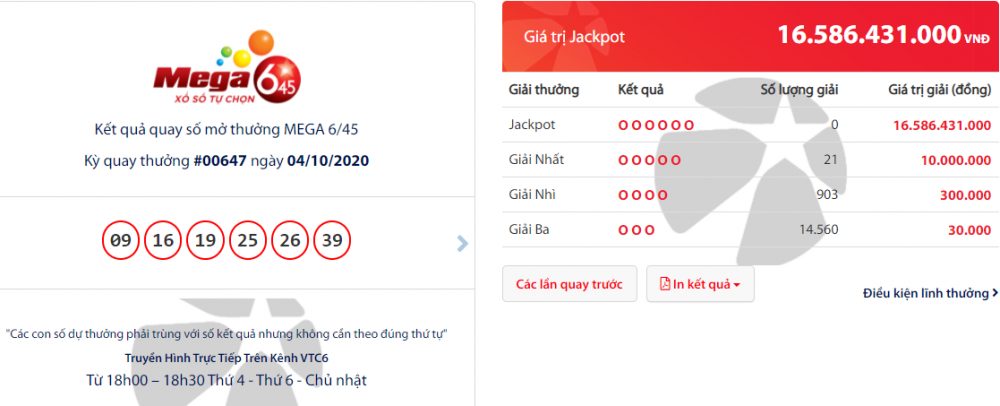 Kết quả xổ số Vietlott Mega 6/45 tối 7/10/2020: Kết quả xổ số Vietlott Mega 6/45 tối 7/10/2020: Giải thưởng gần 17 tỷ đồng đang tìm chủ nhân?