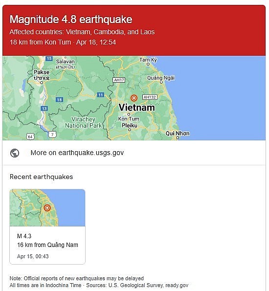 A magnitude 4.8 earthquake recorded on April 18. Photo: Google Search A magnitude 4.8 earthquake recorded on April 18. Photo: Google Search