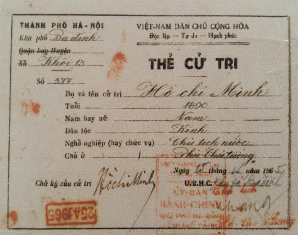 Uncle Ho's special voter card Uncle Ho's special voter card