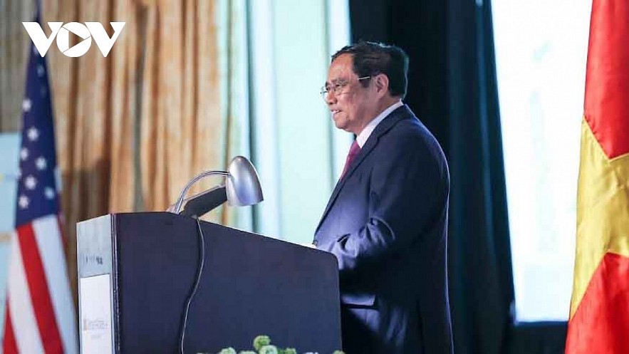 Prime Minister Pham Minh Chinh highlights economic, investment, trade and science-education cooperation as an important pillar in Vietnam-US relations. Photo: VOV Prime Minister Pham Minh Chinh highlights economic, investment, trade and science-education cooperation as an important pillar in Vietnam-US relations. Photo: VOV