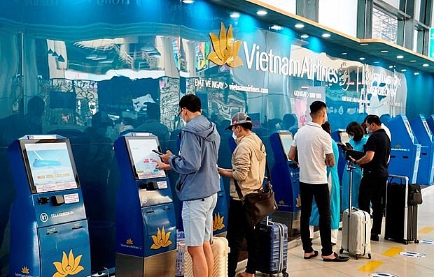 Vietnam Airlines' online check-in counters. Photo: VNA Vietnam Airlines' online check-in counters. Photo: VNA