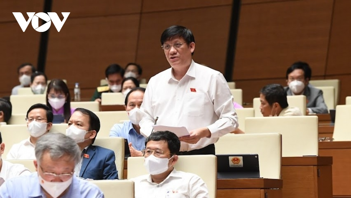 Health Minister Nguyen Thanh Long presents a report during the ongoing first session of the 15th legislature held on July 25. Photo: VOV Health Minister Nguyen Thanh Long presents a report during the ongoing first session of the 15th legislature held on July 25. Photo: VOV