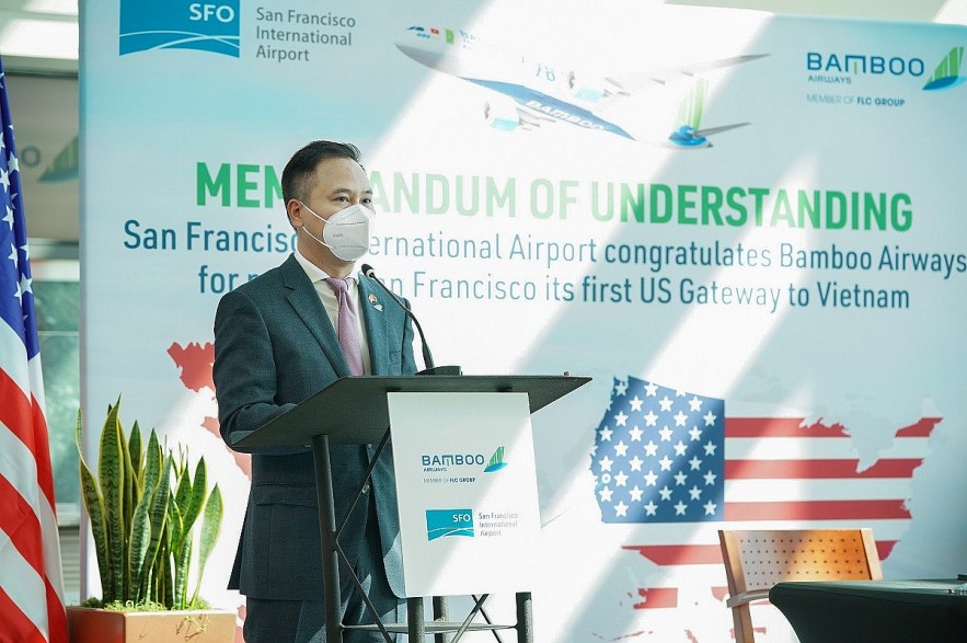 Dang Tat Thang, CEO of Bamboo Airways, speaks at the event. Photo: Bamboo Airways Dang Tat Thang, CEO of Bamboo Airways, speaks at the event. Photo: Bamboo Airways