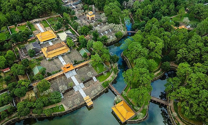 The tomb of King Tu Duc of Nguyen Dynasty is seen from above in Vong Canh Mountain, Hue Town. Photo: VnExpress The tomb of King Tu Duc of Nguyen Dynasty is seen from above in Vong Canh Mountain, Hue Town. Photo: VnExpress