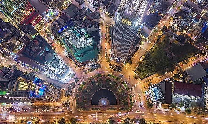 An aerial view of downtown HCMC at night. Photo: VnExpress An aerial view of downtown HCMC at night. Photo: VnExpress