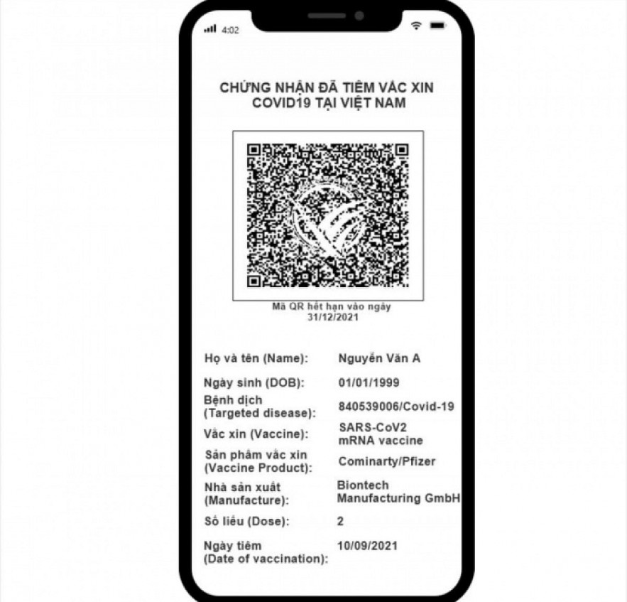 An illustration of how Vietnam's Covid-19 vaccine passport is presented on a mobile phone. Photo: VOV An illustration of how Vietnam's Covid-19 vaccine passport is presented on a mobile phone. Photo: VOV