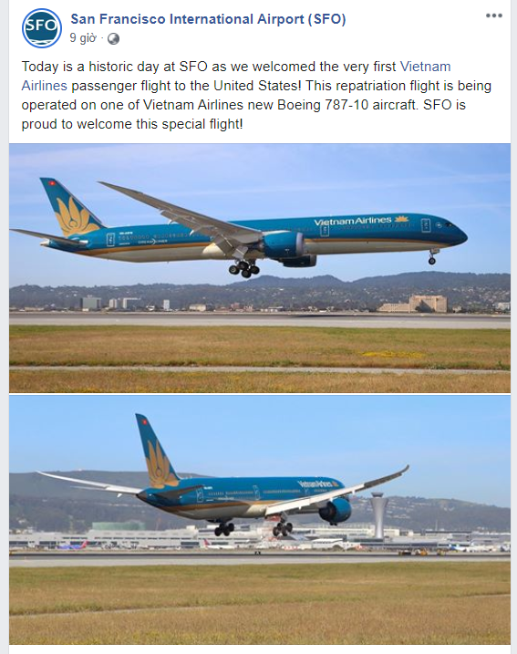Vietnamese carrier conducts direct flight to the US for first time in history first in history a direct vietnamese carrier flight arrives in us