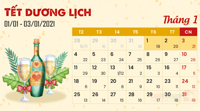 Tết Dương lịch 2021 được nghỉ mấy ngày? Tết Dương lịch 2021 được nghỉ mấy ngày?