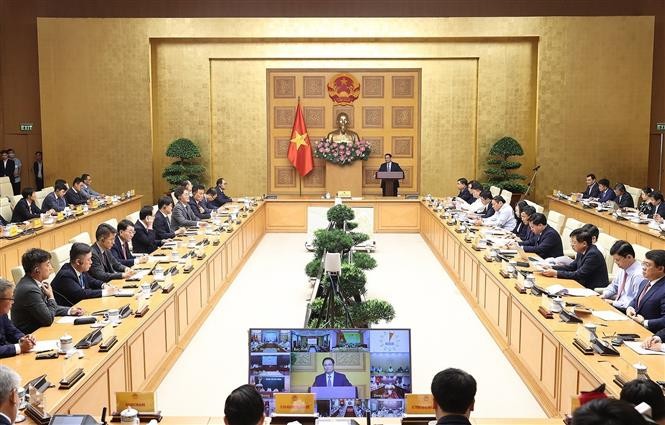 Toàn cảnh buổi đối thoại giữa Thủ tướng Phạm Minh Chính với các doanh nghiệp Hàn Quốc. (Nguồn: TTXVN) Toàn cảnh buổi đối thoại giữa Thủ tướng Phạm Minh Chính với các doanh nghiệp Hàn Quốc. (Nguồn: TTXVN)