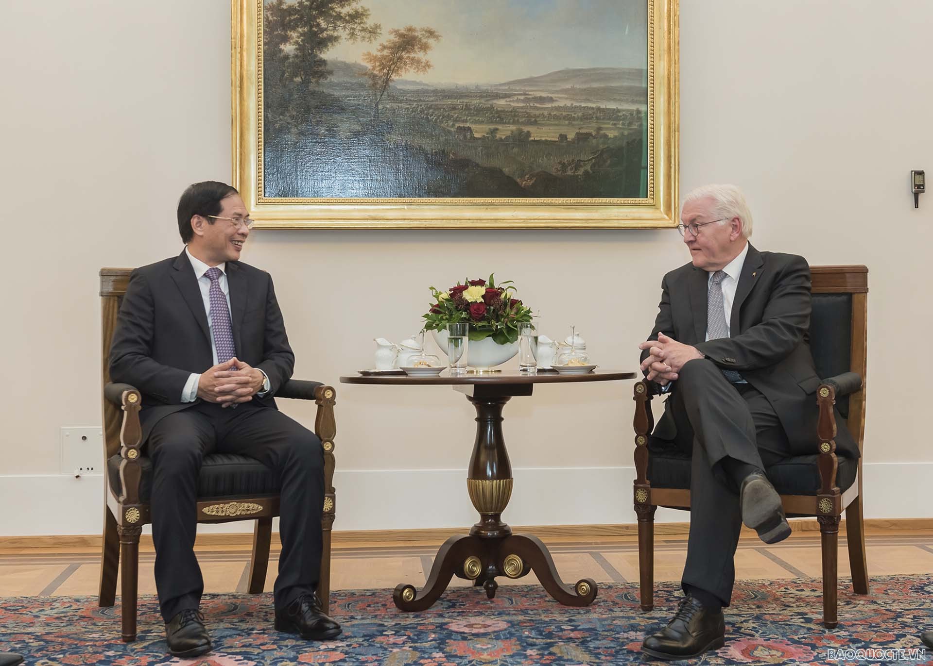 Bộ trưởng Ngoại giao Bùi Thanh Sơn chào xã giao Tổng thống Đức Frank-Walter Steinmeier.