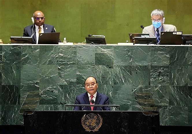 President Nguyen Xuan Phuc giving a speech at the 76th UN General Assembly. Photo: VNA President Nguyen Xuan Phuc giving a speech at the 76th UN General Assembly. Photo: VNA