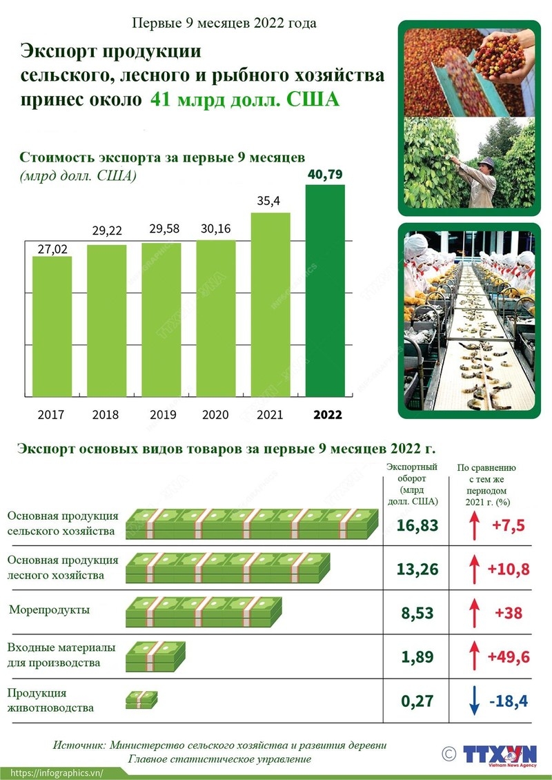 Экспорт продукции сельского, лесного и рыбного хозяйства принес около 41 млрд долл. США