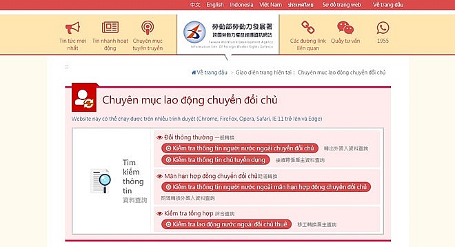 Đài Loan ra mắt web hỗ trợ lao động nước ngoài bản tiếng Việt dai loan ra mat web ho tro lao dong nuoc ngoai ban tieng viet