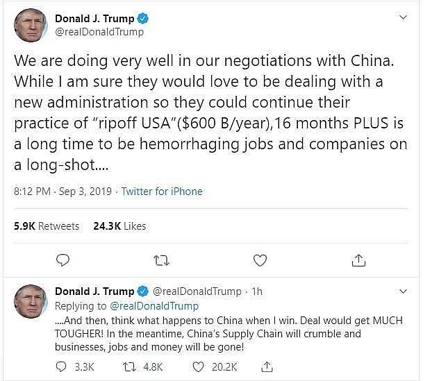 Ông Trump cảnh báo Trung Quốc: Nếu "dây dưa", thương chiến sẽ còn "gắt" hơn tong thong trump neu day dua sang nhiem ky sau thuong chien se con gat hon